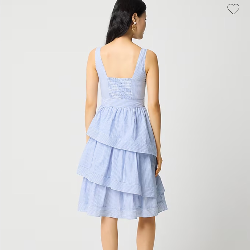 J. Crew Striped sleeveless belted tiered dress Banker Blue stripes size 2 - Picture 2 of 13